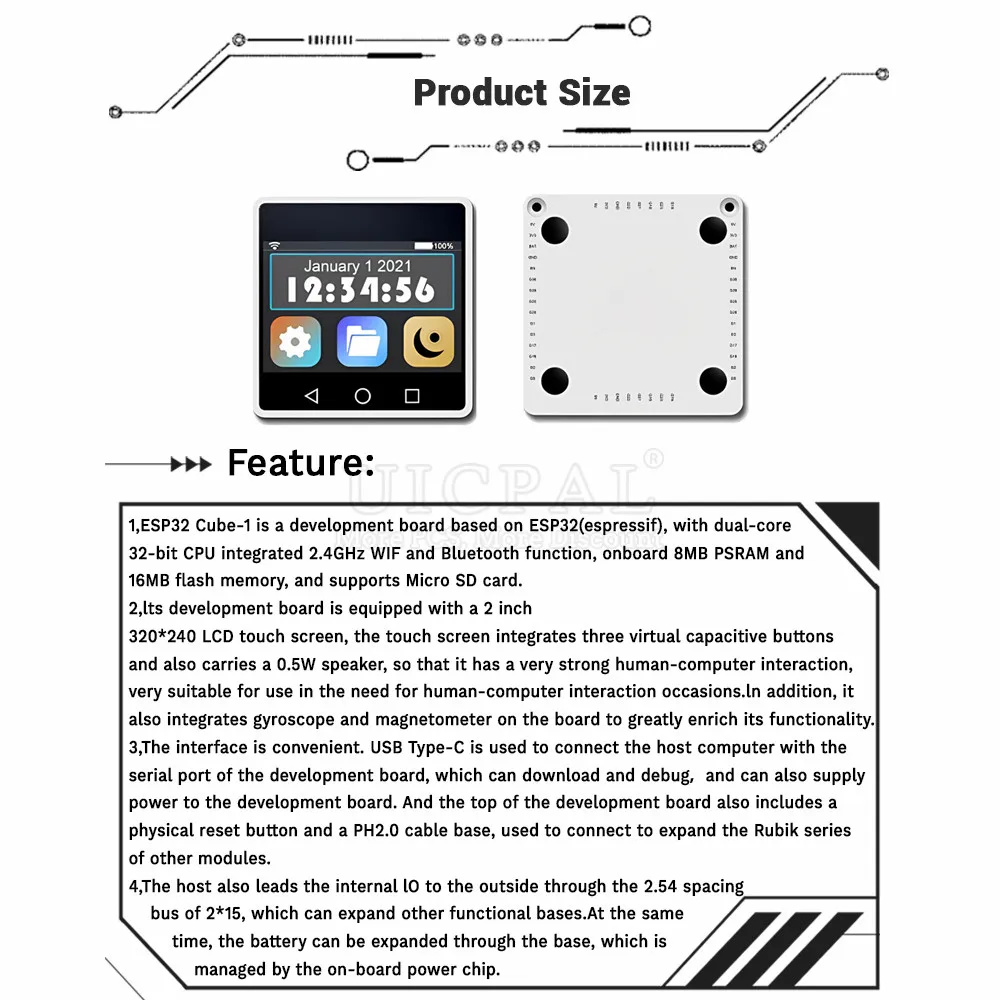 ESP32 Development Board 2.4G WIFI BT Module with 2 Inch LCD Display ESP32-Box Cube-1 8MB RSRAM 16MB Flash Type-C - Imagen 3
