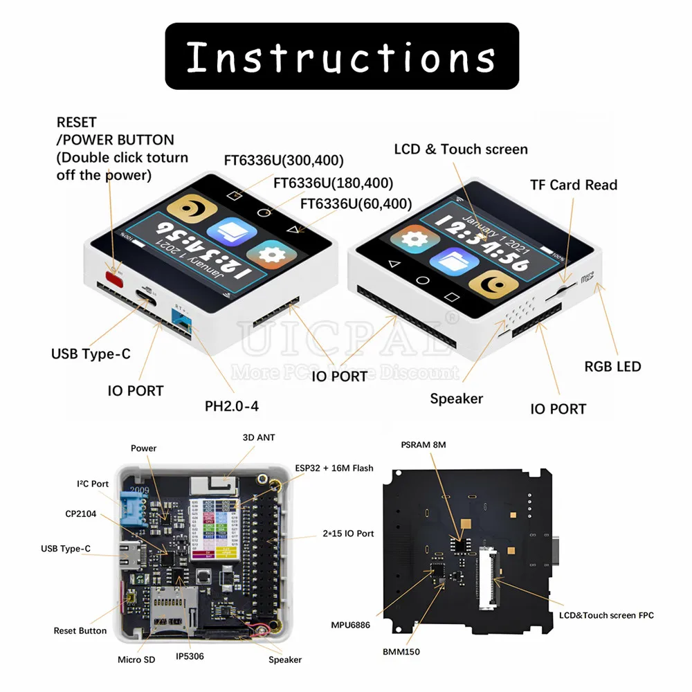 ESP32 Development Board 2.4G WIFI BT Module with 2 Inch LCD Display ESP32-Box Cube-1 8MB RSRAM 16MB Flash Type-C - Imagen 2