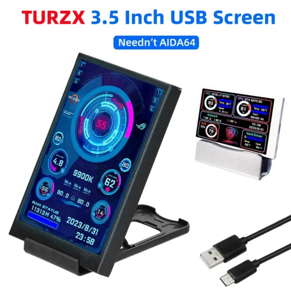 3.5 Inch IPS Type C Secondary Screen for Computer CPU GPU RAM HDD Display 320*480 USB LCD Monitor Freely AIDA64 Windows 10 11