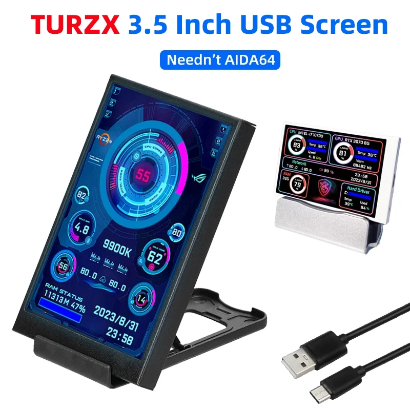 3.5インチ IPS Type C セカンダリースクリーン コンピューター CPU GPU RAM HDD ディスプレイ 320*480 USB LCDモニター AIDA64 Windows 10 11対応