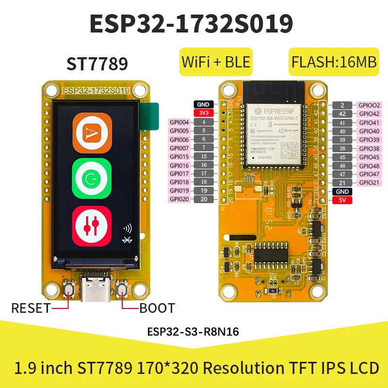 ESP32-S3 HMI 8M PSRAM 16M Flash for Arduino LVGL WIFI&Bluetooth 1.9 Inch 170*320 Smart Display Screen IPS LCD TFT Module - 画像 (2)