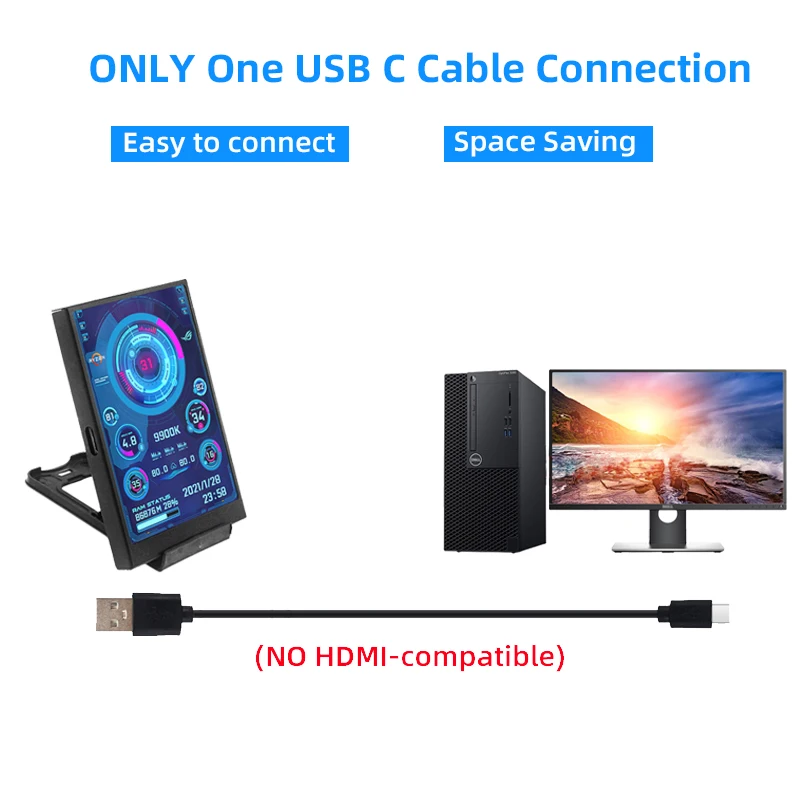 3.5 Inch IPS Type C Secondary Screen for Computer CPU GPU RAM HDD Display 320*480 USB LCD Monitor Freely AIDA64 Windows 10 11 - 画像 (3)