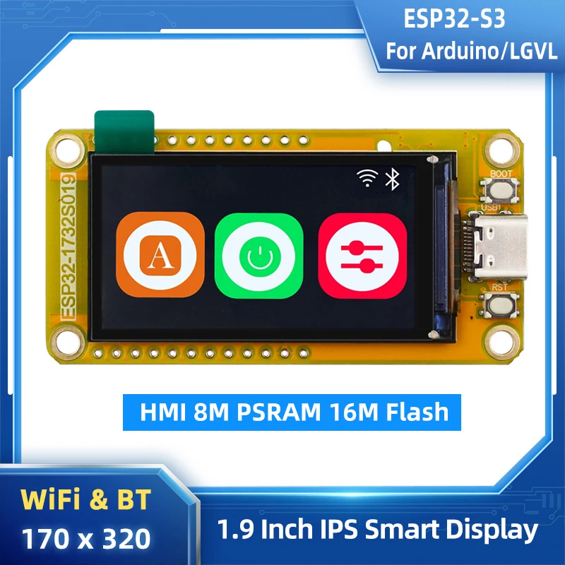 ESP32-S3 HMI 8M PSRAM 16M フラッシュ Arduino LVGL WIFI&Bluetooth 1.9インチ 170*320 スマートディスプレイ画面 IPS LCD TFTモジュール
