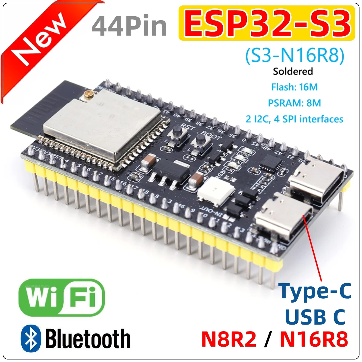 ESP32 S3 デュアル Type-C 開発ボード WiFi 拡張ボード 2.4G Wi-Fi BT モジュール Arduino 用 8MB PSRAM 16MB FLASH N16R8 44ピン