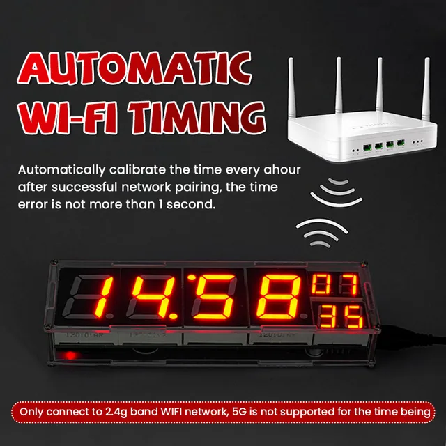 DIY Kit Electronic Network Clock WiFi ESP8266 Module 8-bit Digital Tube Display Time Temperature Alarm Soldering Practice Kit - Imagen 6