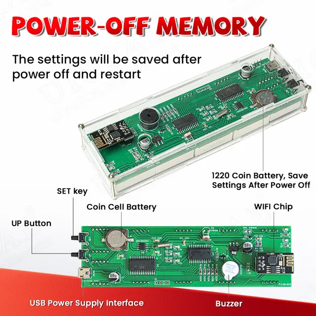 DIY Kit Electronic Network Clock WiFi ESP8266 Module 8-bit Digital Tube Display Time Temperature Alarm Soldering Practice Kit - Imagen 3