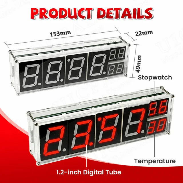 DIY Kit Electronic Network Clock WiFi ESP8266 Module 8-bit Digital Tube Display Time Temperature Alarm Soldering Practice Kit - Imagen 2