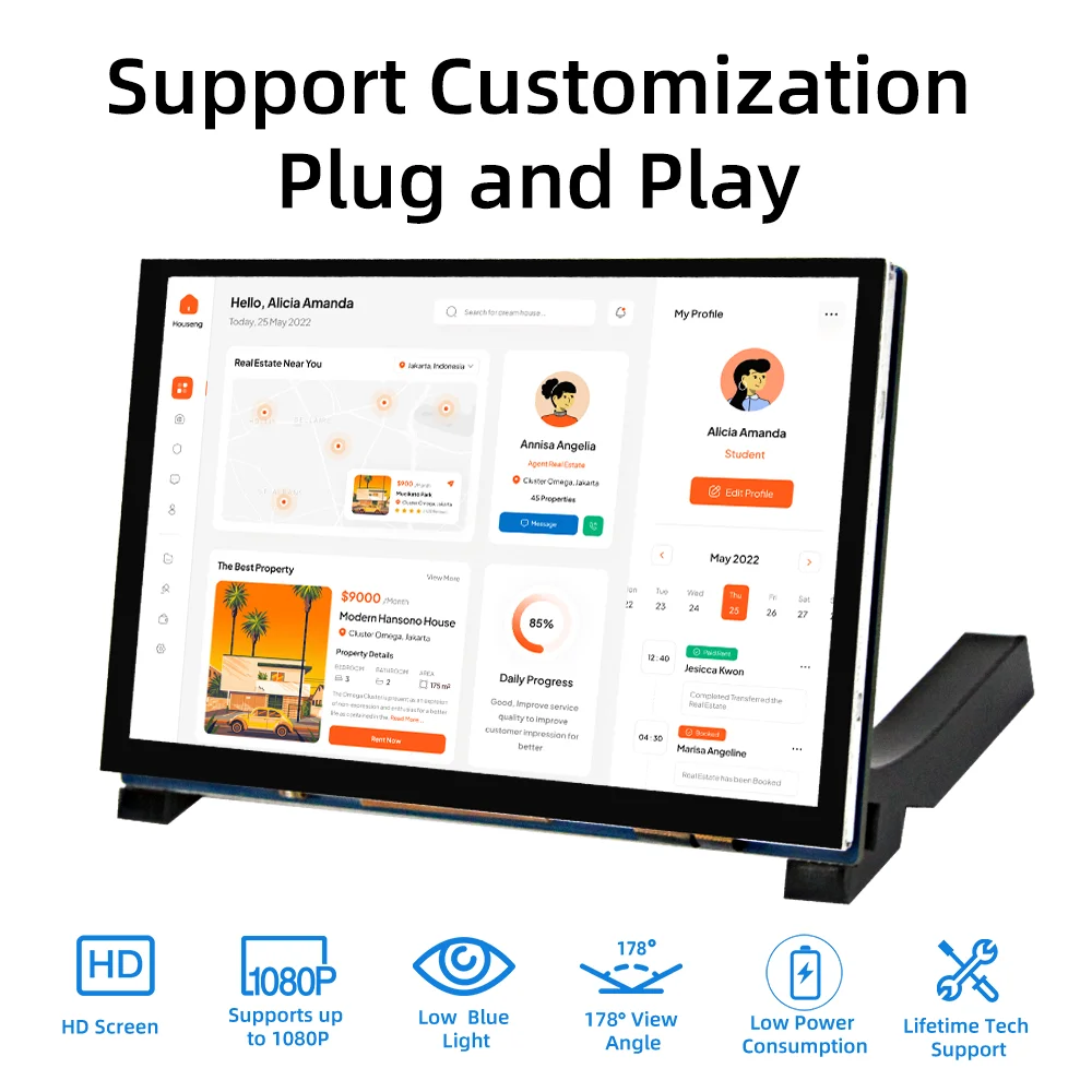 Raspberry Pi 5/4B/3B+/3B/3A+/2B/B+ 5-Point DSI Touch Screen Driver-Free 4.3/5/7 Inch 800x480 LCD Display Screen for Raspberry Pi - Imagen 3