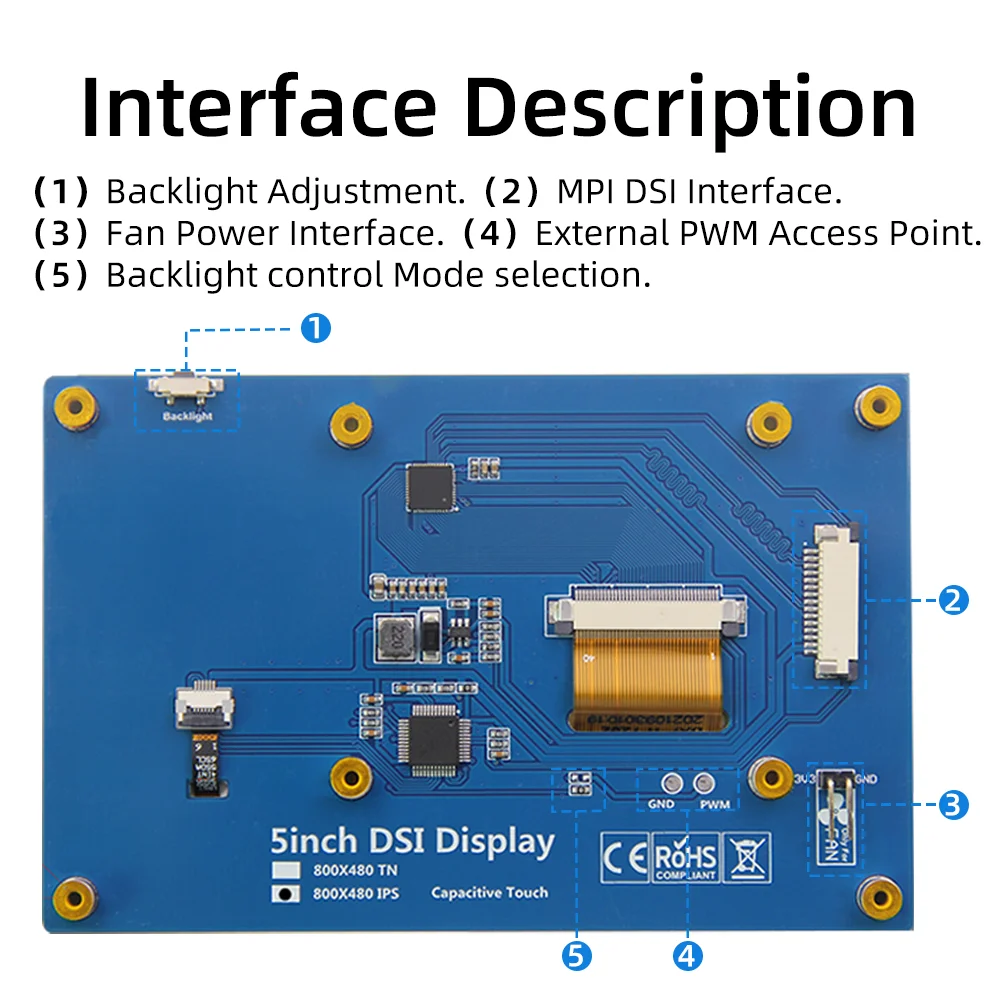 Raspberry Pi 5/4B/3B+/3B/3A+/2B/B+ 5-Point DSI Touch Screen Driver-Free 4.3/5/7 Inch 800x480 LCD Display Screen for Raspberry Pi - Imagen 5