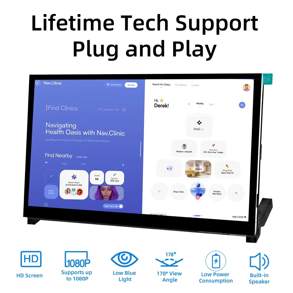 10.1 Inch IPS LCD Touch Screen 1024*600 HDMI Display with Holder Monitor for Raspberry Pi 5 4B 3B - Imagen 4