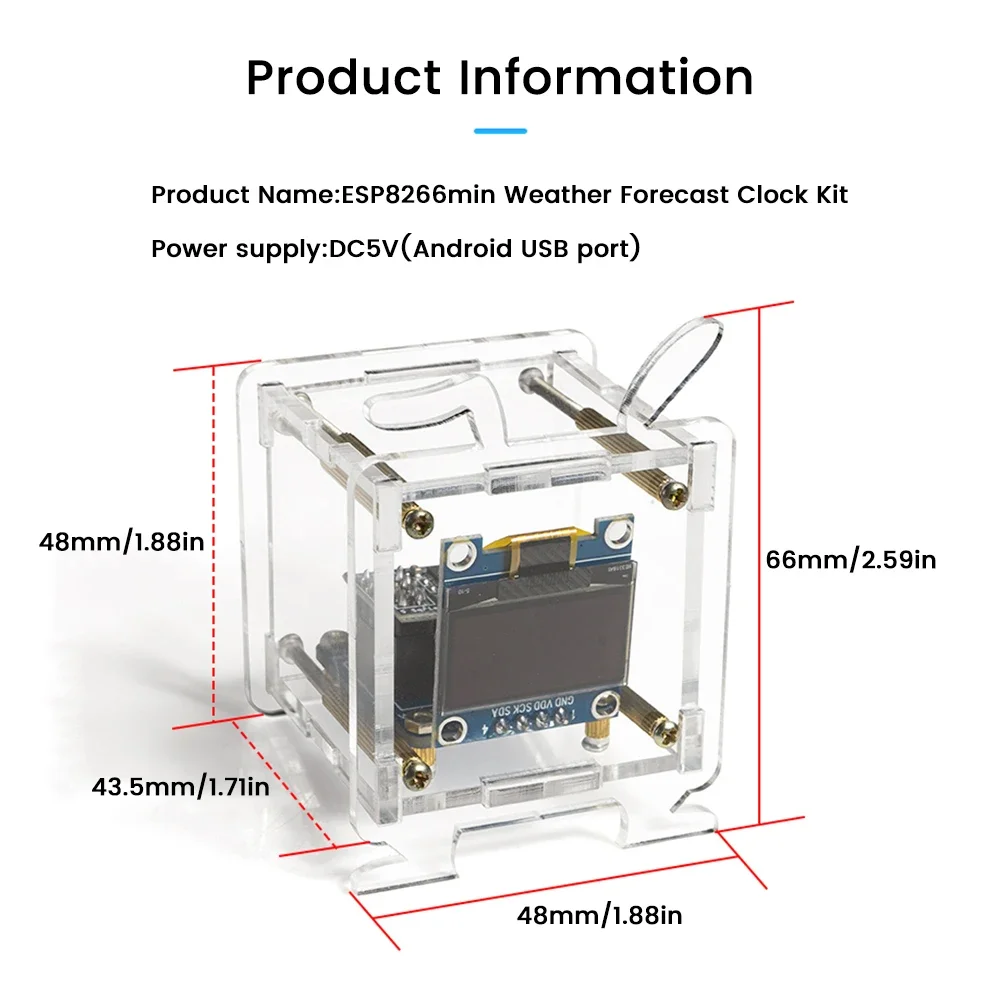 Esp8266 Mini Electronic Clock Diy Kit 0.96 Inch Oled Display Support 2.4G Wifi Networking With Case Fun Diy Soldering Loose Part – Bild 5