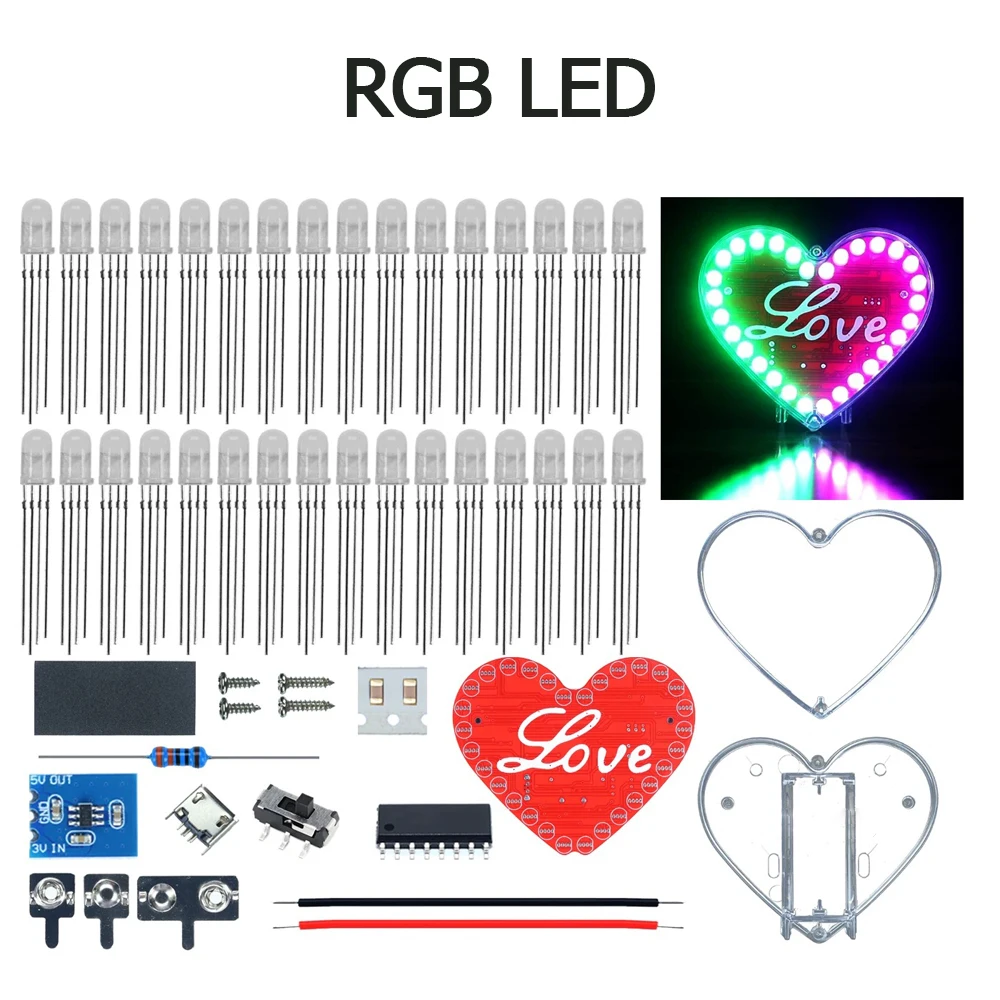 DIY electronic kit LED colorful heart-shaped flashing light SMD conponents soldering kit - Imagen 8