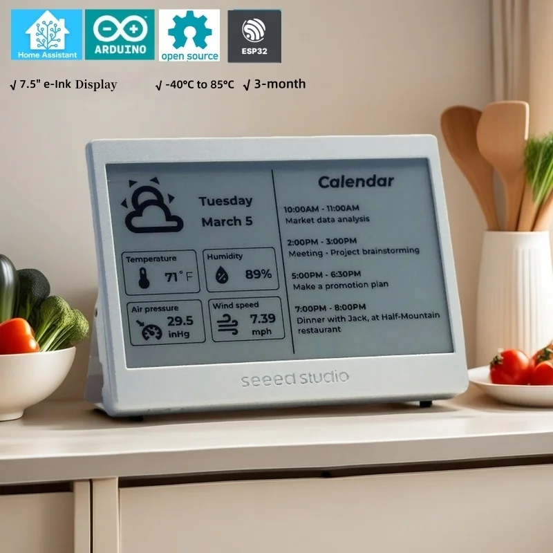 Pantalla ePaper XIAO de 7,5", pantalla e-Ink de 800 × 480, compatible con esp32 Home Assistant, TRMNL, batería recargable de 2000 mAh.