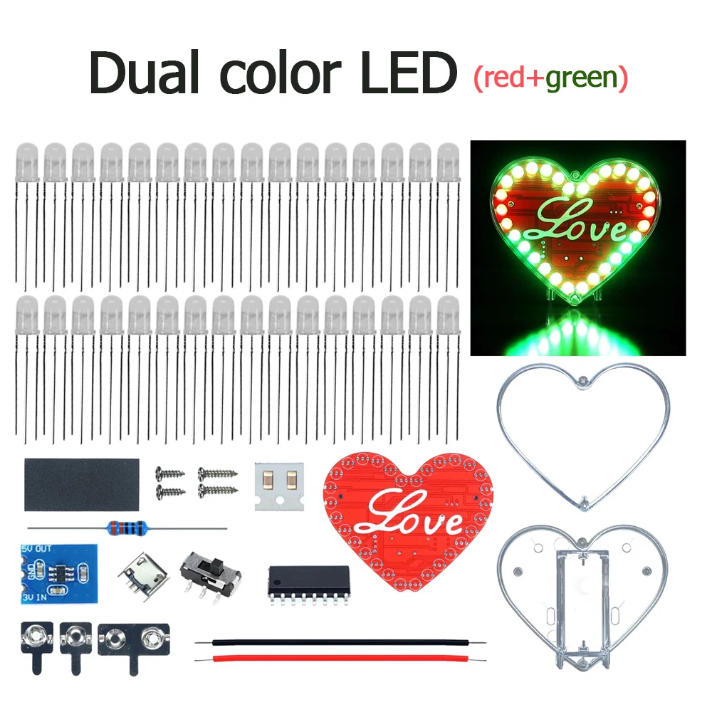 DIY electronic kit LED colorful heart-shaped flashing light SMD conponents soldering kit - Imagen 7