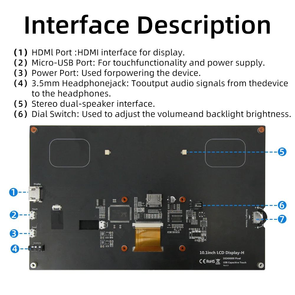 10.1 Inch IPS LCD Touch Screen 1024*600 HDMI Display with Holder Monitor for Raspberry Pi 5 4B 3B - Imagen 3