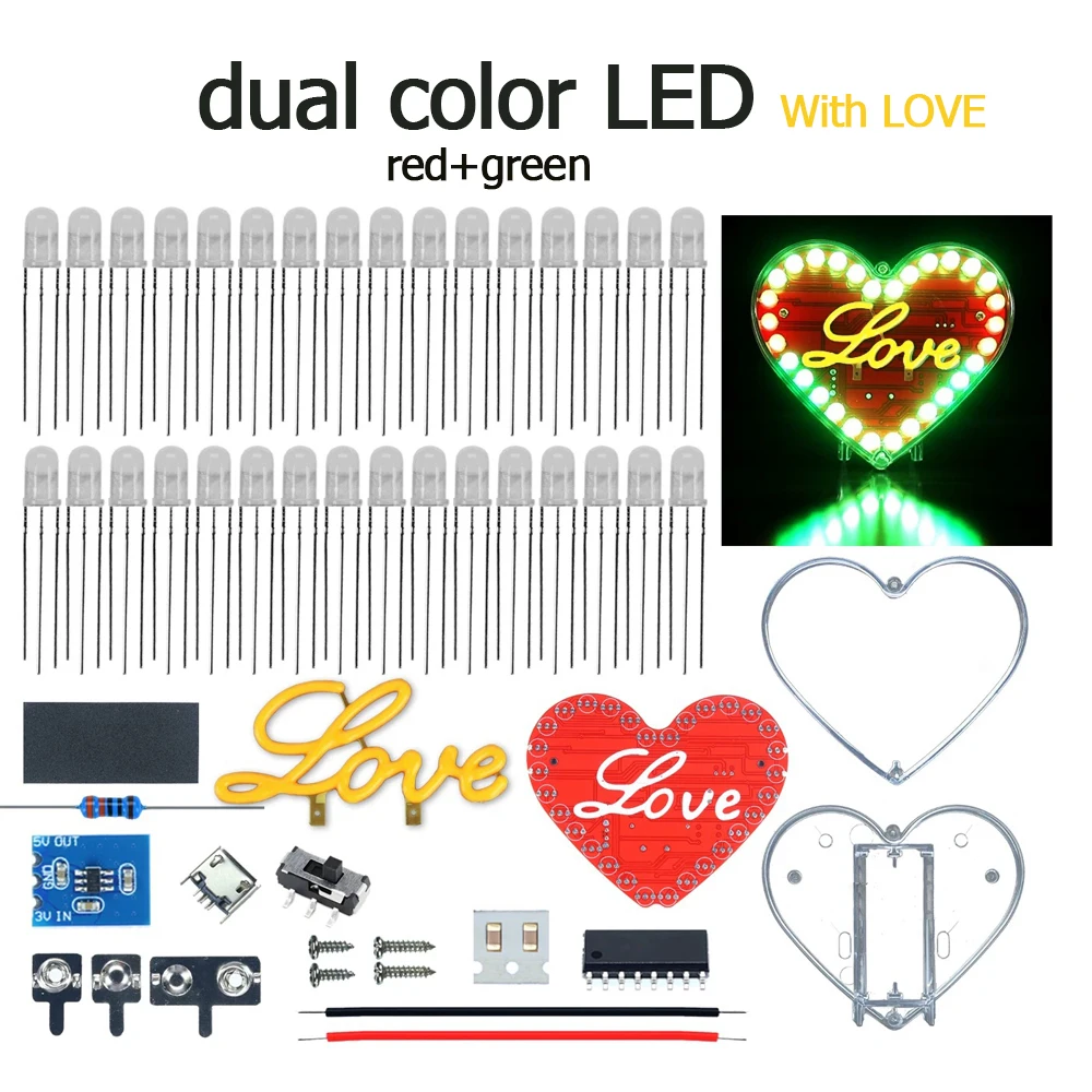 DIY electronic kit LED colorful heart-shaped flashing light SMD conponents soldering kit - Imagen 6