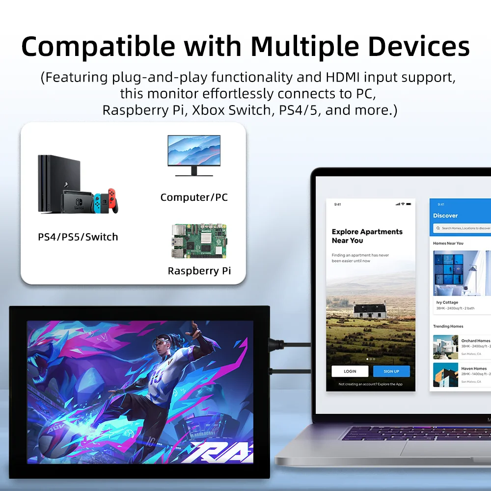10.1 Inch IPS LCD Touch Screen 1024*600 HDMI Display with Holder Monitor for Raspberry Pi 5 4B 3B - Imagen 5