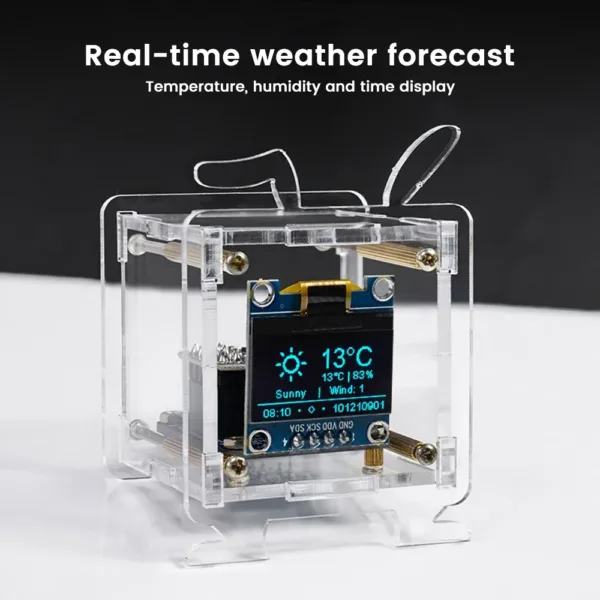 Kit de bricolaje de mini reloj electrónico ESP8266 con pantalla OLED de 0,96 pulgadas, compatible con redes wifi de 2,4 GHz, incluye carcasa y piezas sueltas para soldar.