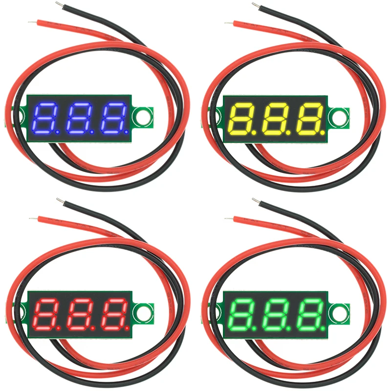 Mini voltímetro digital de 0,28 pulgadas, 2,5 V-40 V, probador de voltaje, pantalla LED roja/azul/amarilla/verde, accesorios para componentes electrónicos