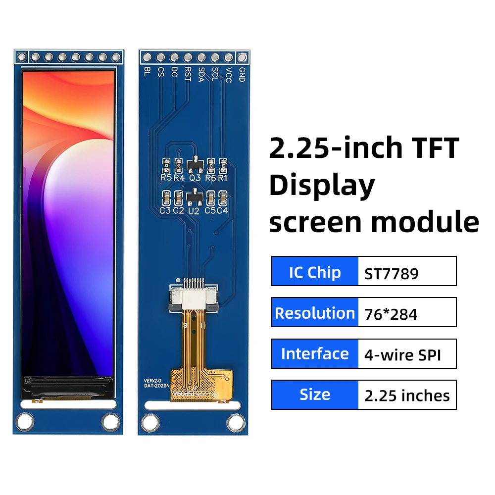 2.25インチTFT液晶小型スクリーンモジュールST7789スクリーン76*284モジュール全視野角SPIカラースクリーン8ピンブルーボードモジュール