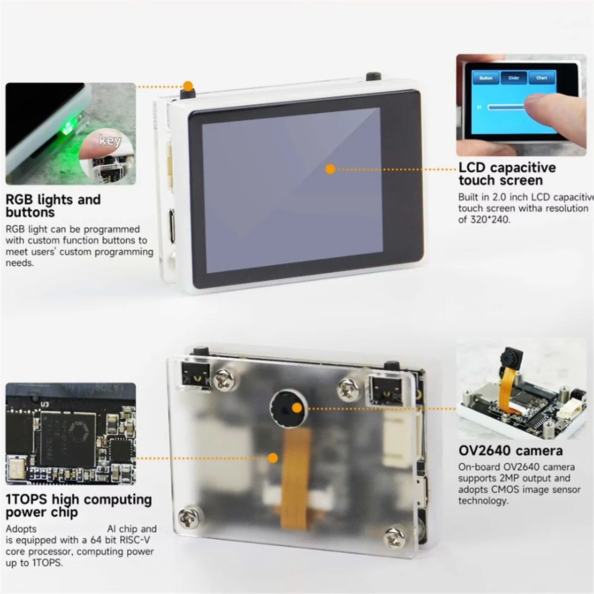 K210 Visual Recognition Module with 2MP Camera OV2640 and 2.0-Inch LCD Capacitive Touch Screen for DIY Robot Car Kit - Imagen 4