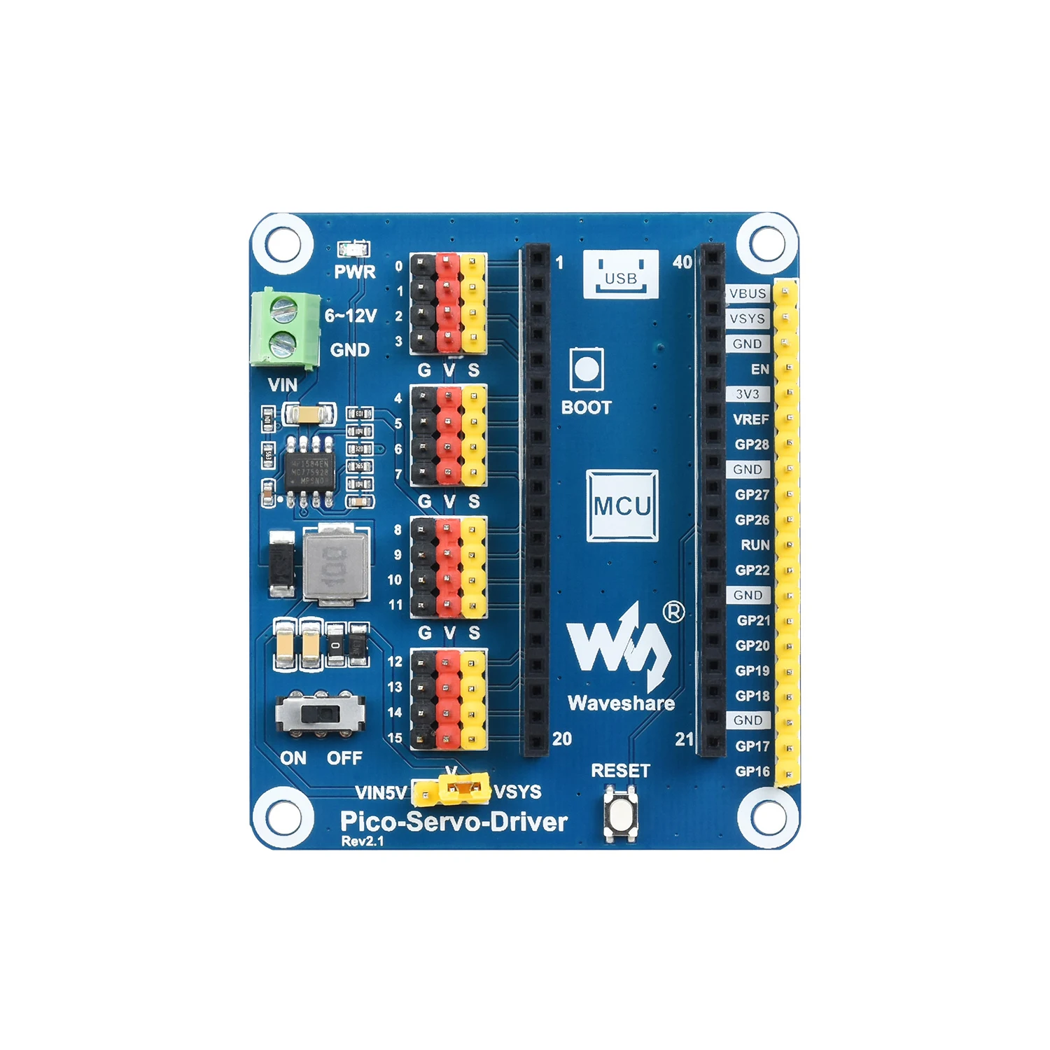 16-Channel PWM Micro Servo Motor Driver Controller Shield for RasPi RPI Raspberry Pi PICO 2 W RP2040 RP2350 Expansion Board HAT - Image 6