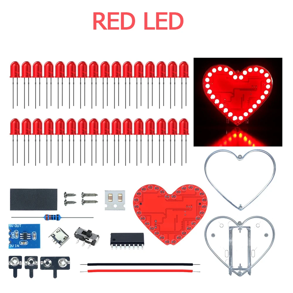 DIY electronic kit LED colorful heart-shaped flashing light SMD conponents soldering kit - Imagen 5