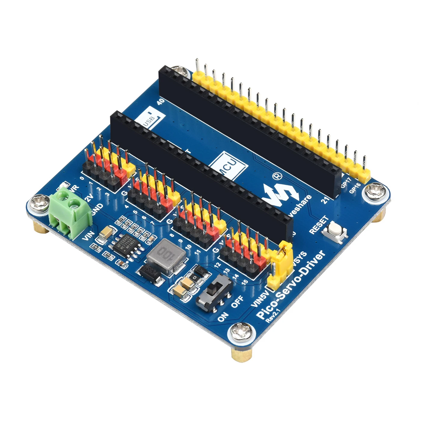 16-Channel PWM Micro Servo Motor Driver Controller Shield for RasPi RPI Raspberry Pi PICO 2 W RP2040 RP2350 Expansion Board HAT