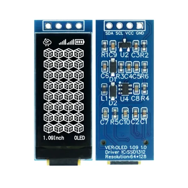 1,09 Zoll 128x64 Weißes OLED-Displaymodul SSD1312-Treiber I2C 4-Pin-Schnittstelle Geringer Stromverbrauch Großer Betrachtungswinkel