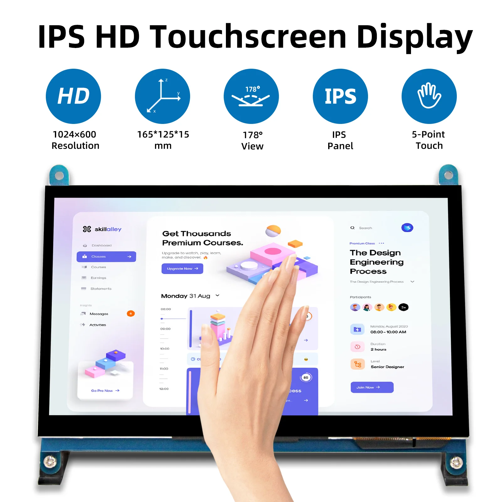 Raspberry pi 7 inch screen, IPS TFT LCD HDMI Display Touch Screen Monitor 1024*600 - Imagen 2