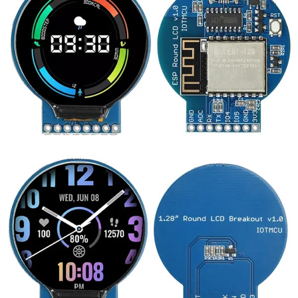 1.28-inch Circular LCD Display ESP8266 Development Board NodeMCU Expansion with GC9A01 Chip 240x240 Resolution for IoT Projects