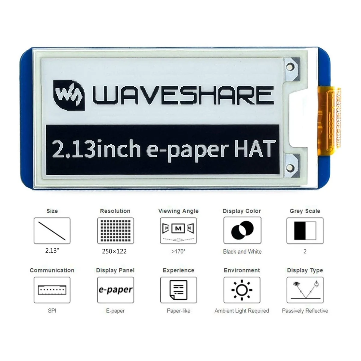 Waveshare 2.13Inch E-Ink Display HAT, Black,White Two-Color 250X122 Pixel E-Paper Screen LCD for Raspberry Pi 4B/3B+/3B/2B/Zero - Image 2