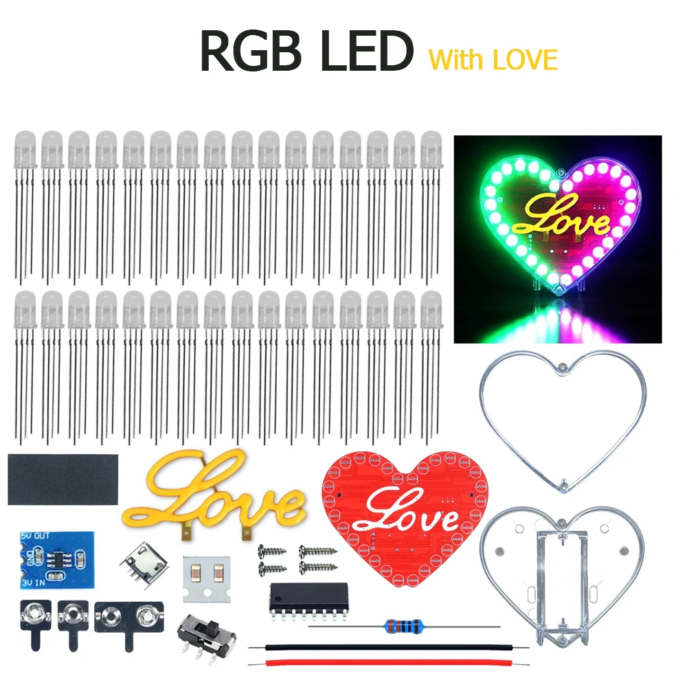 DIY electronic kit LED colorful heart-shaped flashing light SMD conponents soldering kit - Imagen 4