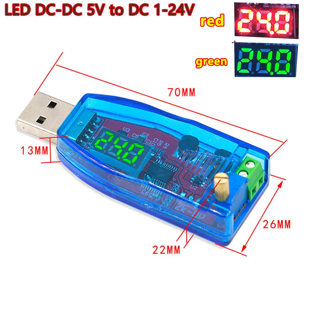 LED DC-DC 5V to DC 1-24V Adjustable Potentiometer USB Step Up/Down Buck Boost Converter Power Supply Voltage Regulator Module - Imagen 3