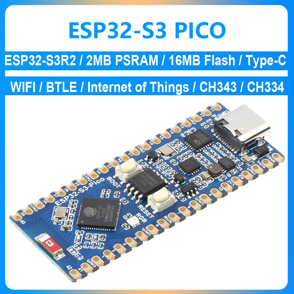 ESP32-S3 Pico Development Board ESP32-S3R2 dual-core 2.4GHz WiFi BTLE5 CH343/CH334 chip Internet of Things 2MB PSRAM 16MB Flash