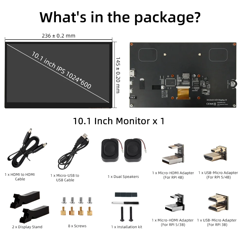 10.1 Inch IPS LCD Touch Screen 1024*600 HDMI Display with Holder Monitor for Raspberry Pi 5 4B 3B - Imagen 6