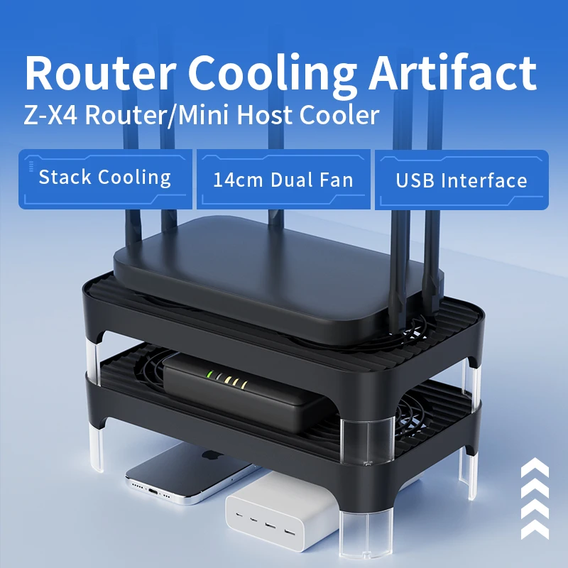 Z-X4 14cm dual fans low noise stackable using Router/Miniature Chassis Radiator Base USB interface 65.8CFM/18dBA - Imagen 5