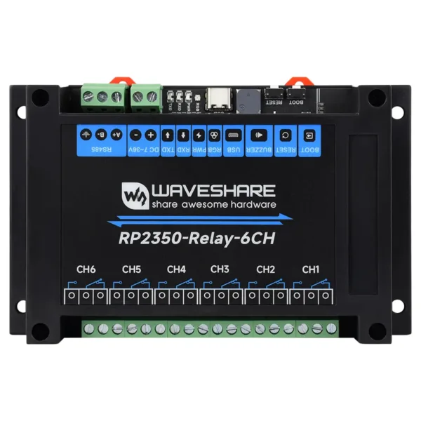Waveshare Industrial 6-Channel RP2350 Relay Module, With Multiple Isolation Protection Circuits Onboard RS485/Pico HAT interface
