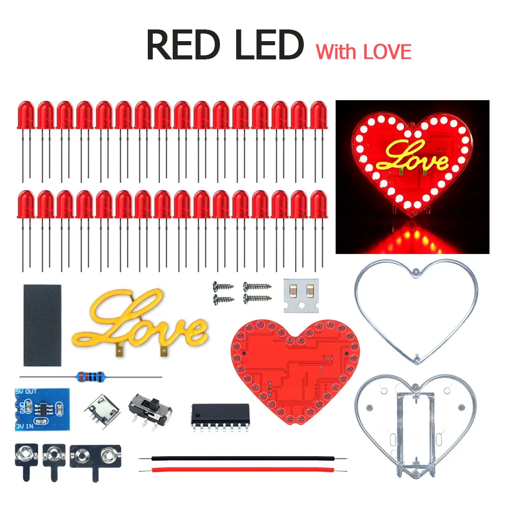 DIY electronic kit LED colorful heart-shaped flashing light SMD conponents soldering kit - Imagen 3