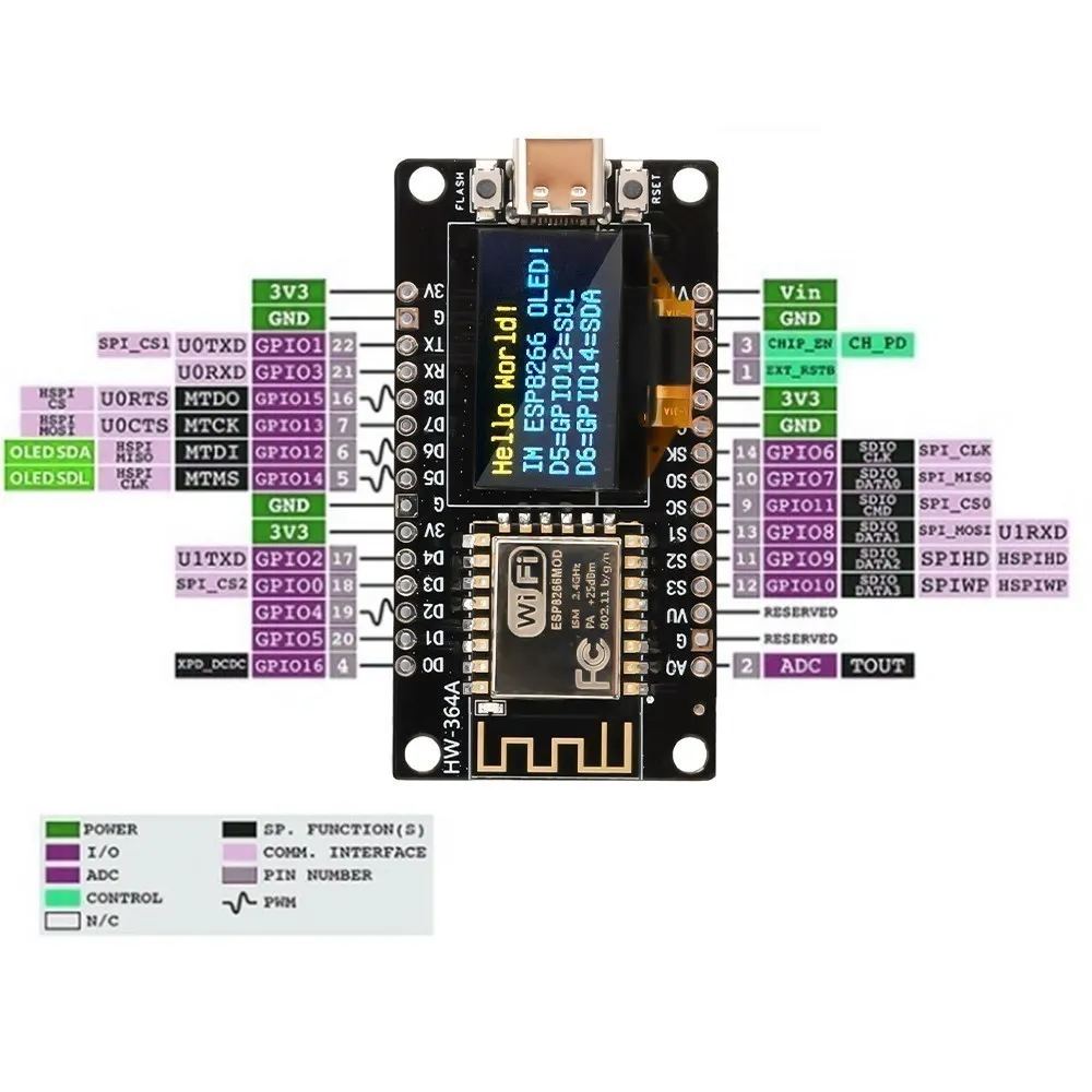NodeMCU ESP8266 development board with 0.96 inch OLED Display CH340G ESP-12F WiFi module TYPE-C USB for Arduino Micropy - 画像 (4)