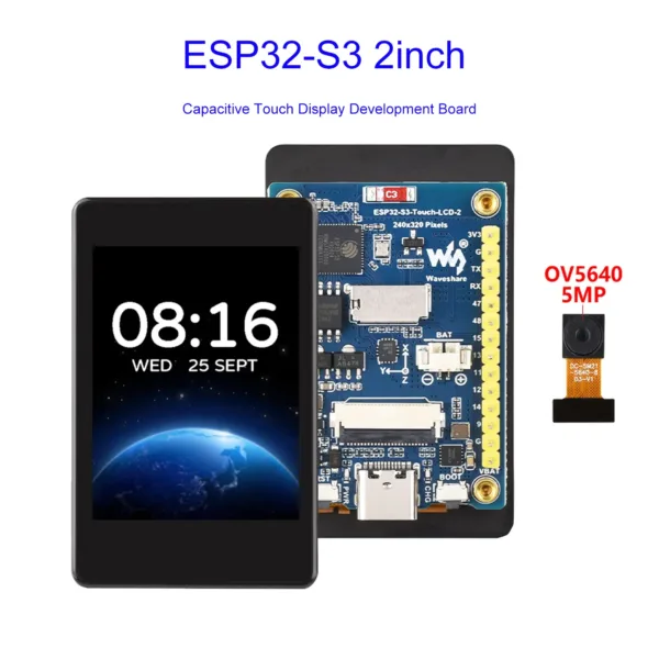 ESP32-S3 2inch Capacitive Touch Display Development Board IPS 240x320 With OV5640 Camera 32-bit LX7 Dual-core WiFi Bluetooth