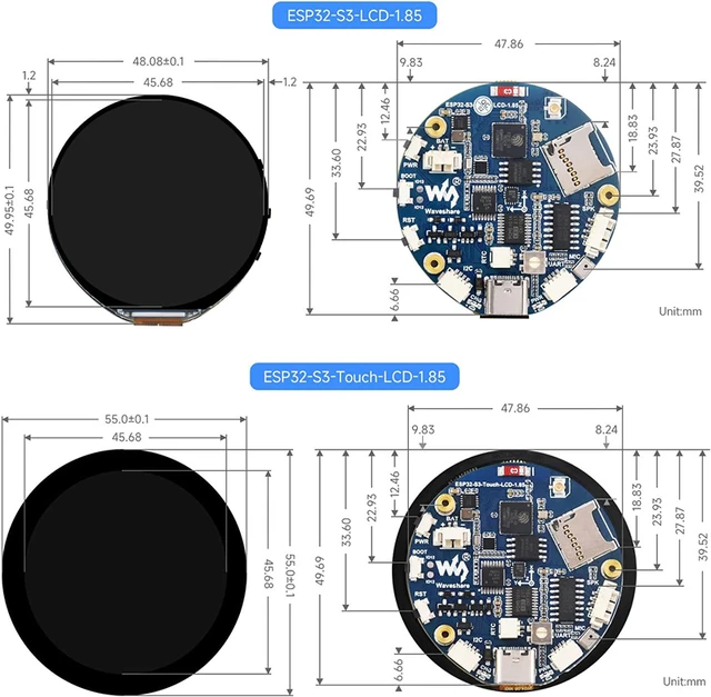 Waveshare ESP32-S3 1.85 inch IPS TFT Round LCD Display Development Board 360x360 Support WiFi Bluetooth for LVGL GUI/HMI/Arduino – Bild 3