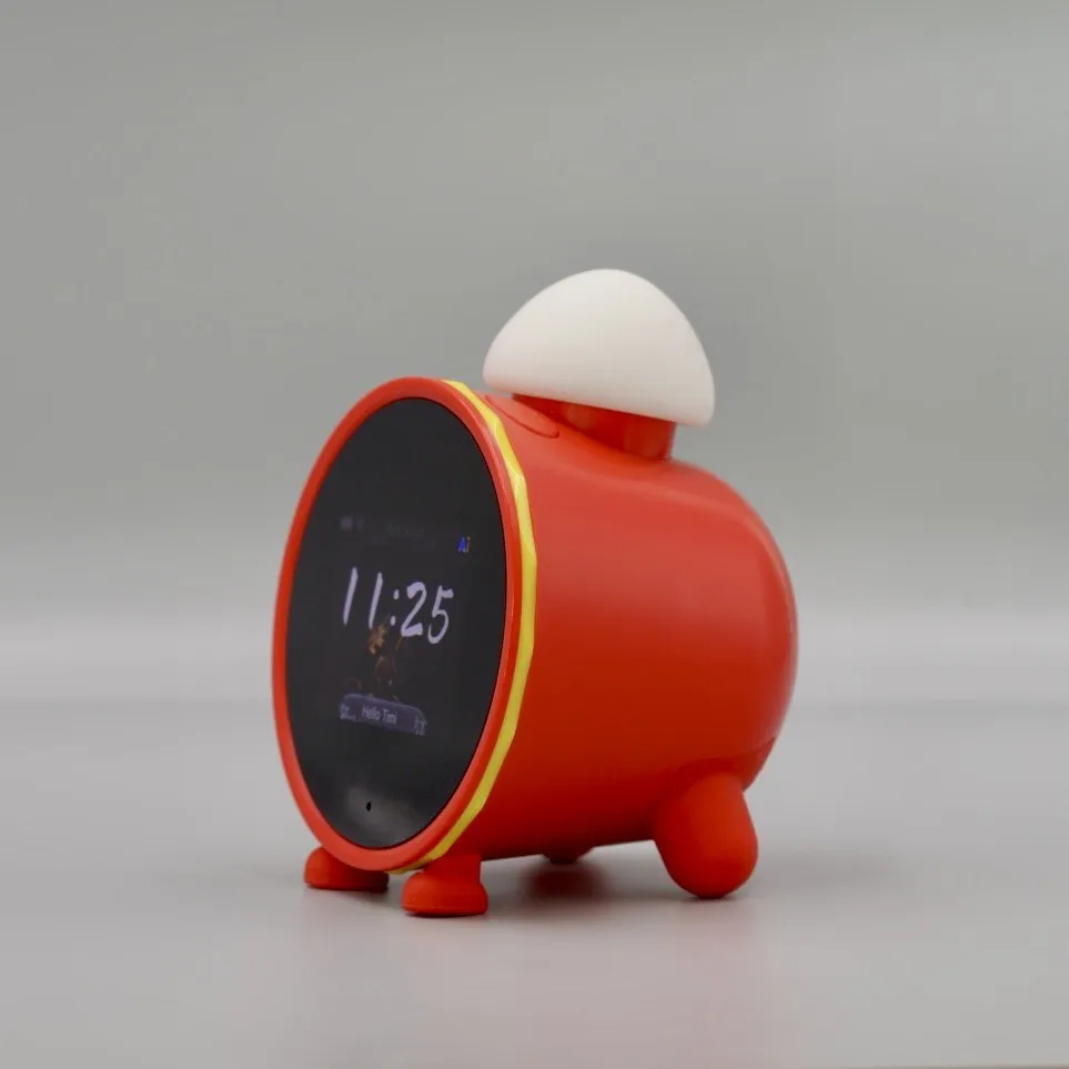 AI Smart Alarm o Clock with Multilingual Voice Assistant, 2.8" LCD Screen & WiFi Connectivity - Red Cylinder Design - 画像 (3)