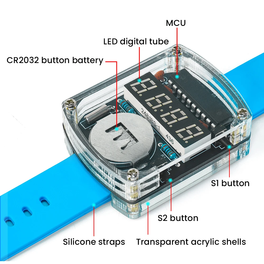 New DIY LED Digital Tube Watch Kit Microcontroller Electronic Clock 12/24-Hour Format Soldering Practice Component - 画像 (2)