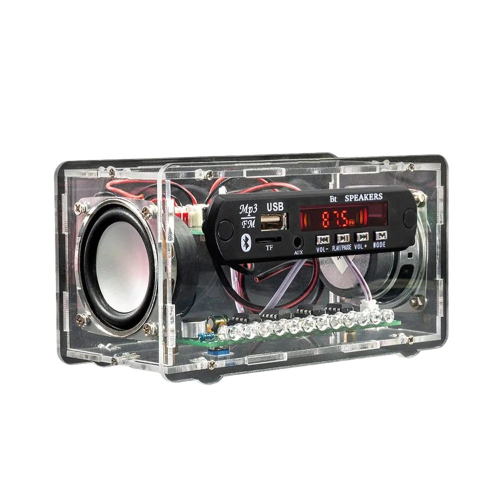 Kit de electrónica DIY con radio FM, altavoz compatible con Bluetooth 5.0 e indicador de nivel activado por voz.