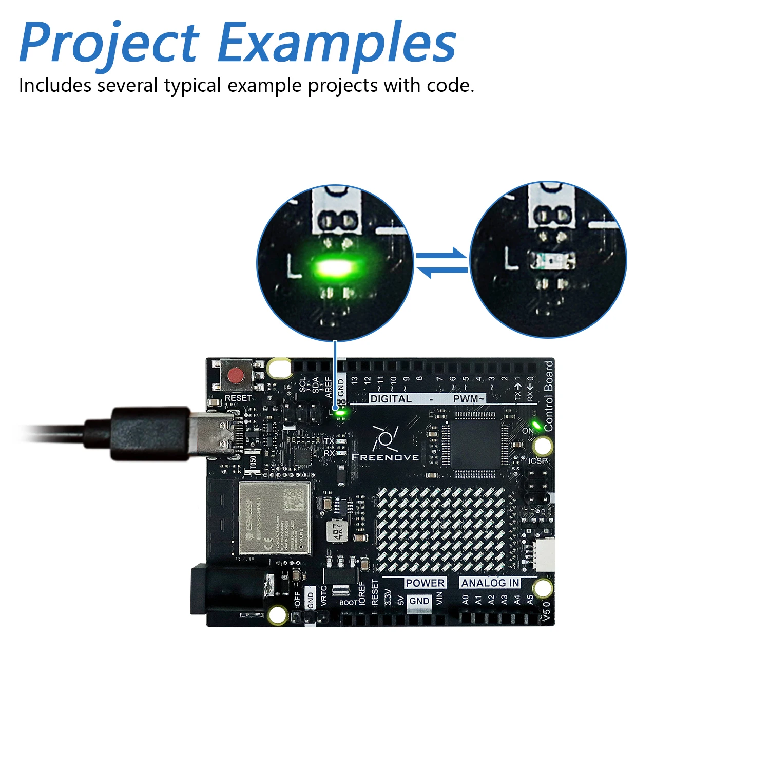Control Board V5 for Arduino UNO R4 WiFi Mini, Arm Cortex-M4, Onboard ESP32-S3, LED matrix, USB-C, Tutorial Code - 画像 (4)