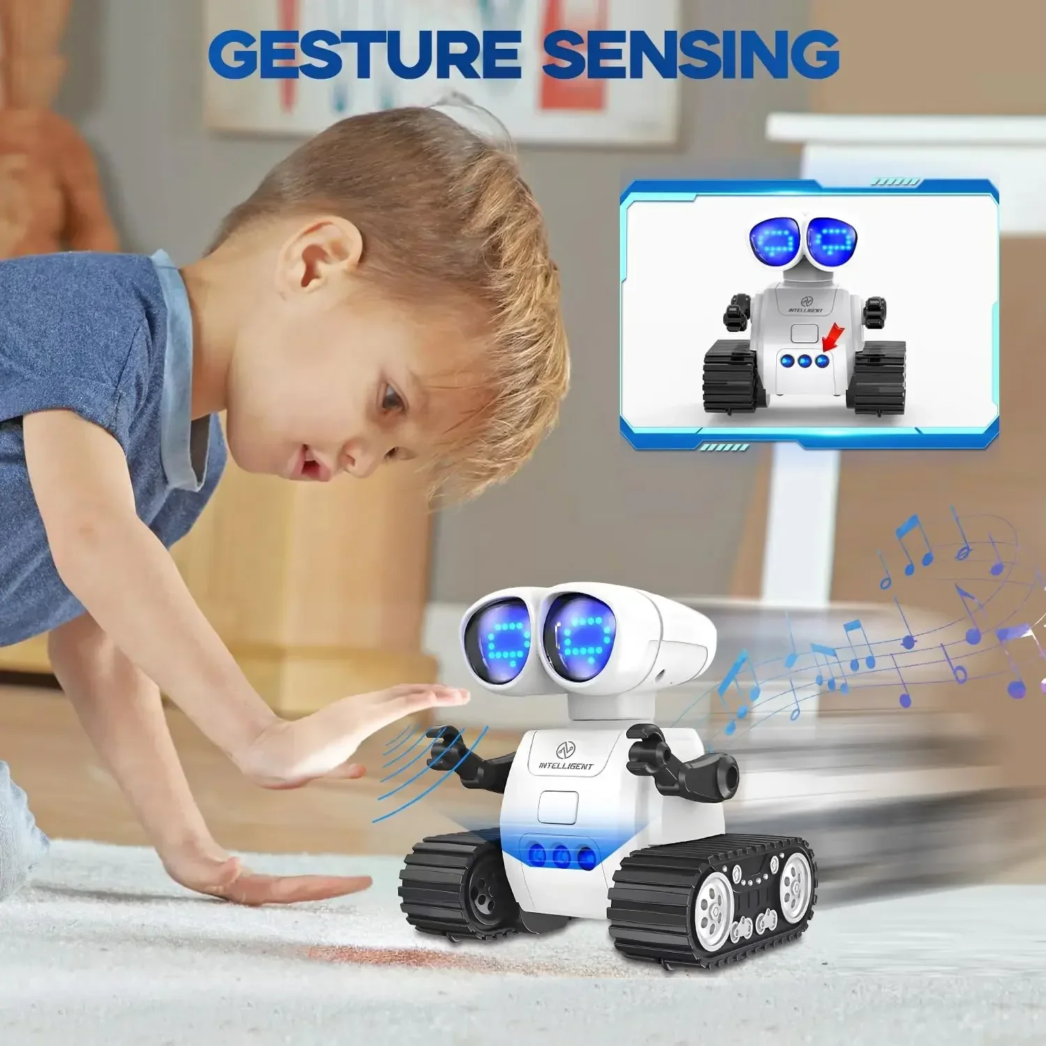 TOY Life Rechargeable RC Robot - LED Eyes Music Walkie Talkie Remote Control Toy for Kids Toddler Gift - Imagen 2