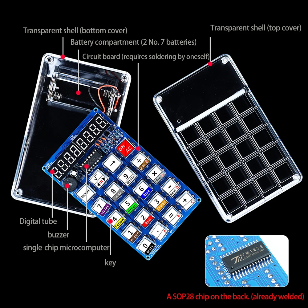 LED Digital Tube Display Calculator DIY Electronic Kit 51 Microcontroller Calculators Kits School Welding Practice Training - Imagen 3