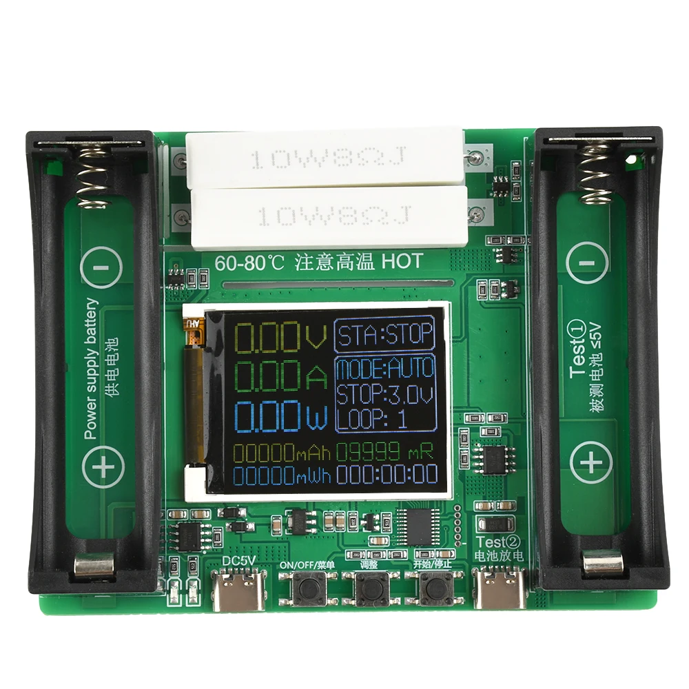 Módulo comprobador de capacidad de baterías de litio 18650, digital de dos canales, detector de potencia de baterías 18650, interfaz tipo C.