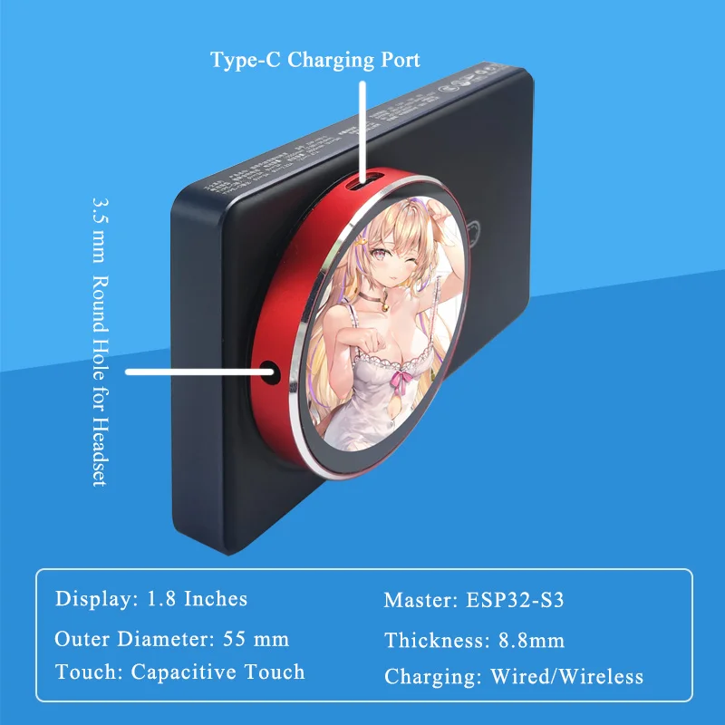 ESP32-S3 1.8inch 466×466 AMOLED Round Touch Display Voice Assistant with WiFi BLE5 Ardui-no ESP-IDF LVGL Supported Smart Module - Imagen 6